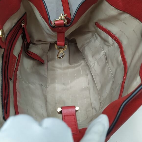 Michael Kors Brooklyn Red Leather Tassel Double Handle Satchel Shoulder Bag - Picture 9 of 16